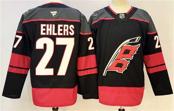 Mens Carolina Hurricanes #27 Nikolaj Ehlers Black 2024-25 Home Stitched Hockey Jersey