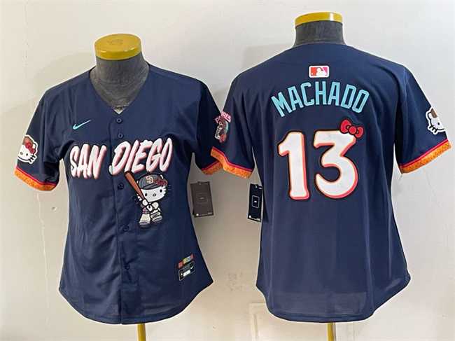 Womens San Diego Padres X Hello Kitty #13 Manny Machado Obsidian 2026 City Connect Stadium Stitched Jersey(Run Small)->mlb womens jerseys->MLB Jersey