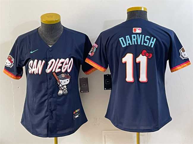 Womens San Diego Padres X Hello Kitty #11 Yu Darvish Obsidian 2026 City Connect Stadium Stitched Jersey(Run Small)->mlb womens jerseys->MLB Jersey