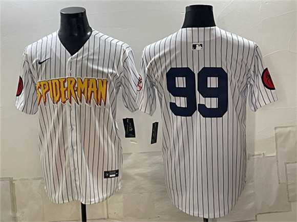 Mens New York Yankees X Spider-Man #99 Aaron Judge White Limited Stitched Jersey Dzhi