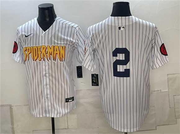 Mens New York Yankees X Spider-Man #2 Derek Jeter White Limited Stitched Jersey Dzhi
