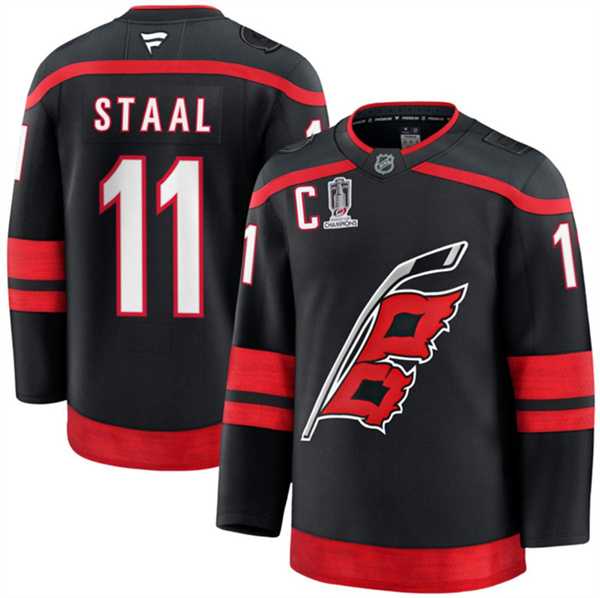 Mens Carolina Hurricanes #11 Jordan Staal Black 2026 Stanley Cup Champions And C Patch Home Stitched Jersey Dzhi