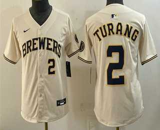 Youth Milwaukee Brewers #2 Brice Turang Cream Limited Stitched Jersey