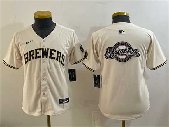 Youth Milwaukee Brewers Team Big Logo Cream Limited Stitched Jersey