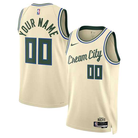 Mens Milwaukee Bucks Active Player Custom Cream 2025-26 City Edition Swingman Stitched Basketball Jersey