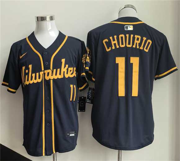 Mens Milwaukee Brewers #11 Jackson Chourio Navy 2025 Cool Base Stitched Jersey