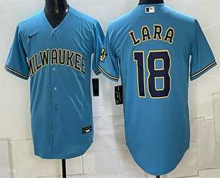 Mens Milwaukee Brewers #18 Luis Lara Blue 2026 City Connect Stadium Stitched Jersey