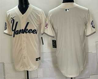 Mens New York Yankees Blank Cream Limited Stitched Jersey