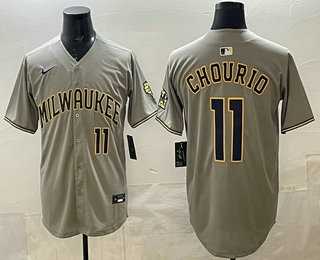Mens Milwaukee Brewers #11 Jackson Chourio Grey Limited Jersey