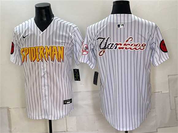 Mens New York Yankees X Spider-Man Team Big Logo White Limited Stitched Baseball Jerseys