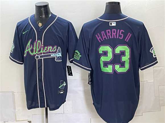 Mens Atlanta Braves #23 Michael Harris II Navy Galaxy With Outkast Patch Vapor Limited Stitched Jersey Dzhi->atlanta braves->MLB Jersey