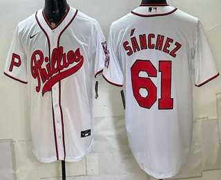 Mens Philadelphia Phillies #61 Cristopher Sanchez White 2026 Field of Dreams Stadium Stitched Jersey