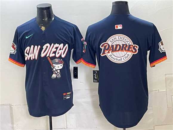 Mens San Diego Padres X Hello Kitty Team Big Logo Obsidian 2026 City Connect Stadium Stitched Baseball Jersey
