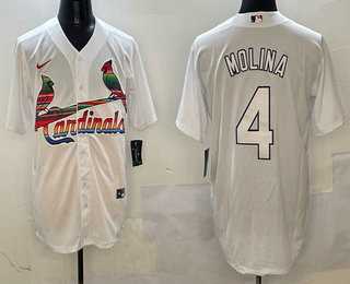 Mens St Louis Cardinals #4 Yadier Molina White Mexico Cool Base Stitched Jersey