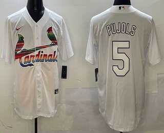 Mens St Louis Cardinals #5 Albert Pujols White Mexico Cool Base Stitched Jersey