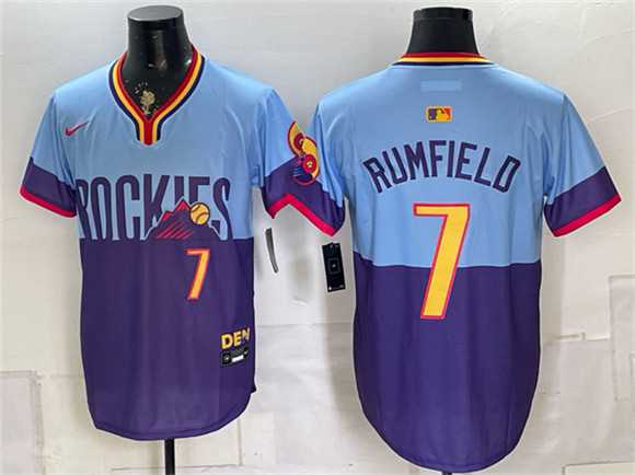 Mens Colorado Rockies #7 TJ Rumfield Purple Light Blue 2025 City Connect Limited Stitched Jersey Dzhi