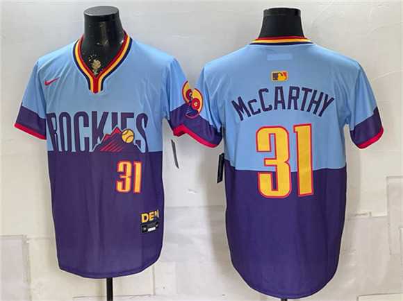 Mens Colorado Rockies #31 Jake McCarthy Purple Light Blue 2025 City Connect Limited Stitched Jersey Dzhi