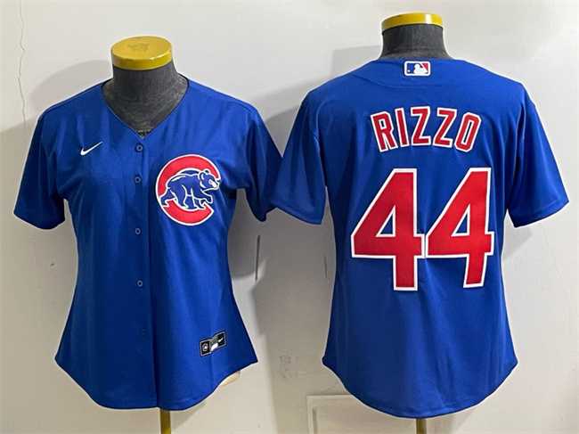 Womens Chicago Cubs #44 Anthony Rizzo Royal Stitched Jersey(Run Small)->mlb womens jerseys->MLB Jersey