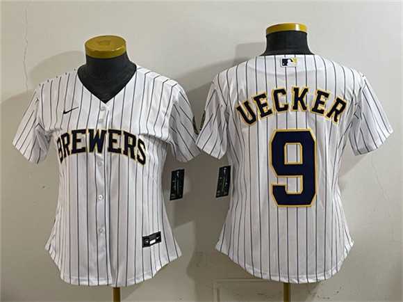 Womens Milwaukee Brewers #9 Bob Uecker White Cool Base Stitched Jersey(Run Small)->mlb womens jerseys->MLB Jersey