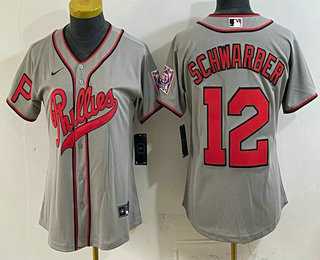 Womens Philadelphia Phillies #12 Kyle Schwarber Name Gray 2026 Field of Dreams Stadium Stitched Jersey->mlb womens jerseys->MLB Jersey