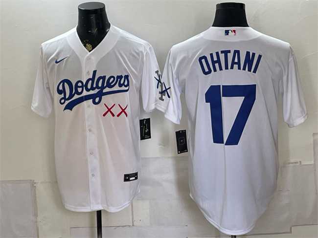 Mens Los Angeles Dodgers x KAWS #17 Shohei Ohtani White Vapor Premier Limited Stitched Jersey