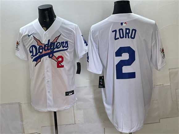 Mens Los Angeles Dodgers x One Piece #2 Zoro White Vapor Premier Limited Stitched Jersey Dzhi