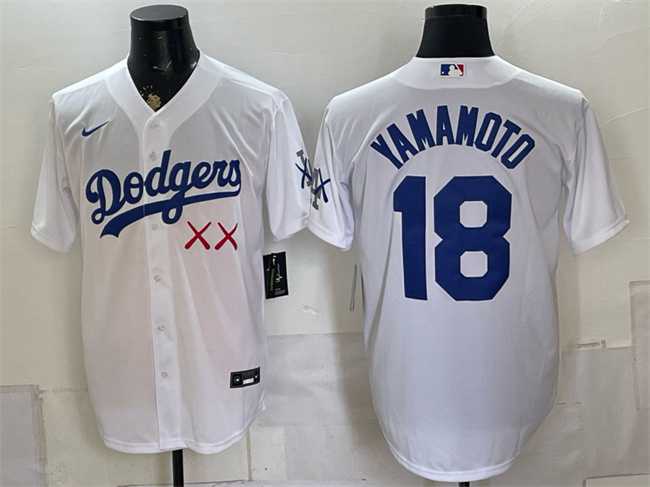 Mens Los Angeles Dodgers x KAWS #18 Yoshinobu Yamamoto White Vapor Premier Limited Stitched Jersey