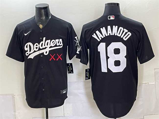 Mens Los Angeles Dodgers x KAWS #18 Yoshinobu Yamamoto Black Vapor Premier Limited Stitched Jersey