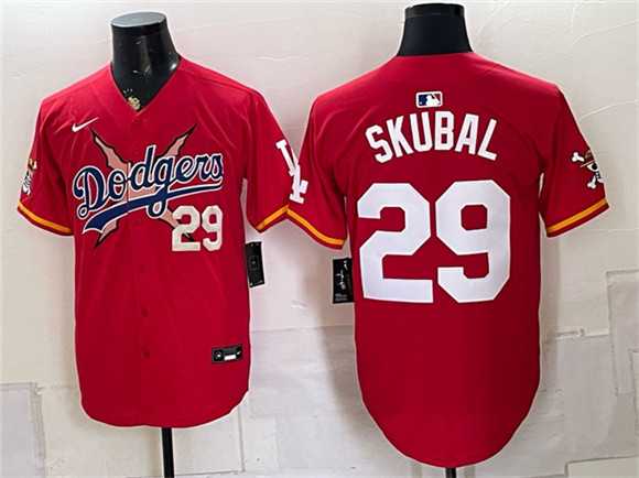 Mens Los Angeles Dodgers x One Piece #29 Tarik Skubal Red Vapor Premier Limited Stitched Jersey Dzhi