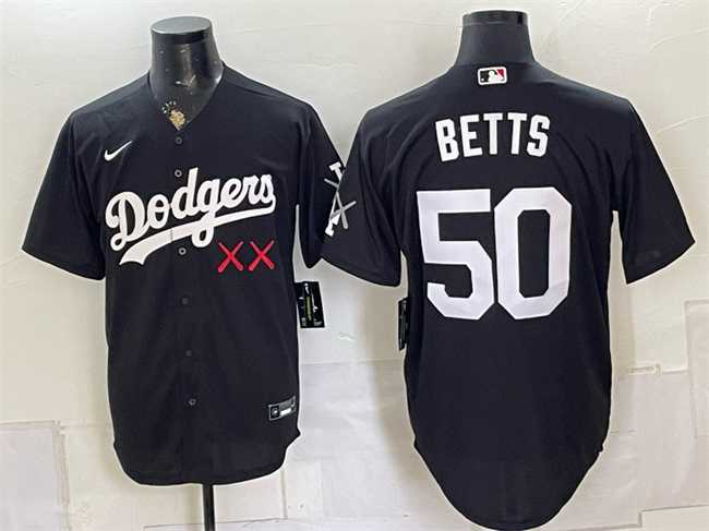 Mens Los Angeles Dodgers x KAWS #50 Mookie Betts Black Vapor Premier Limited Stitched Jersey