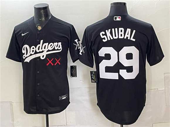 Mens Los Angeles Dodgers x KAWS #29 Tarik Skubal Black Vapor Premier Limited Stitched Jersey