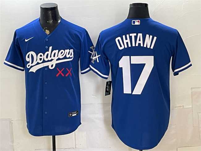 Mens Los Angeles Dodgers x KAWS #17 Shohei Ohtani Royal Vapor Premier Limited Stitched Jersey