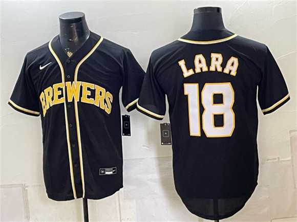 Mens Milwaukee Brewers #18 Luis Lara 2026 Fashion Replica Black Out Stitched Jersey