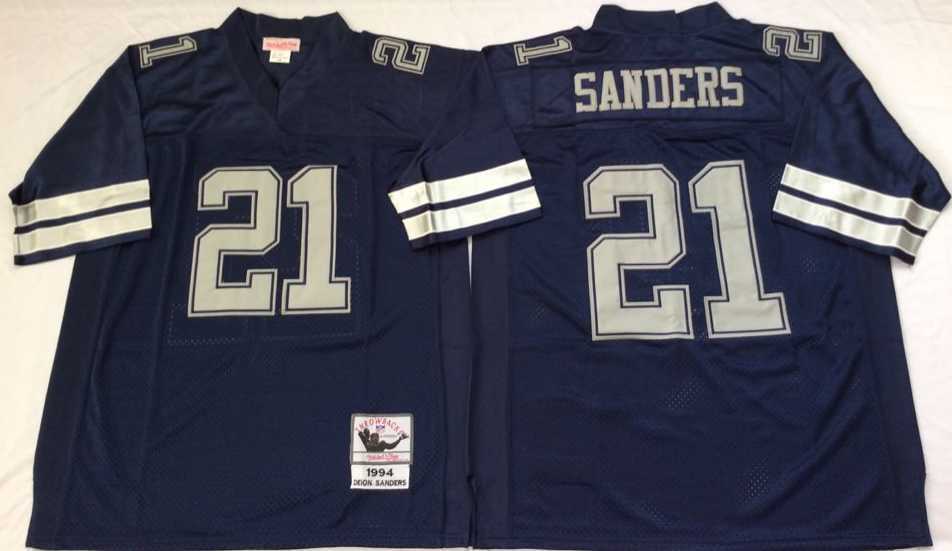 Mens Dallas Cowboys #21 Deion Sanders Blue Throwback Stitched Football Jersey