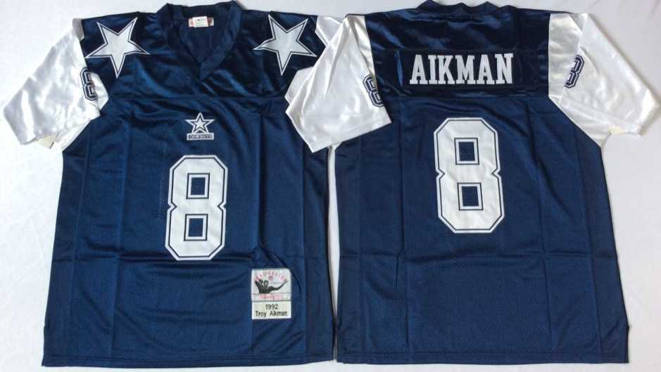 Mens Dallas Cowboys #8 Troy Aikman Navy Thanksgiving Throwback Stitched Football Jersey