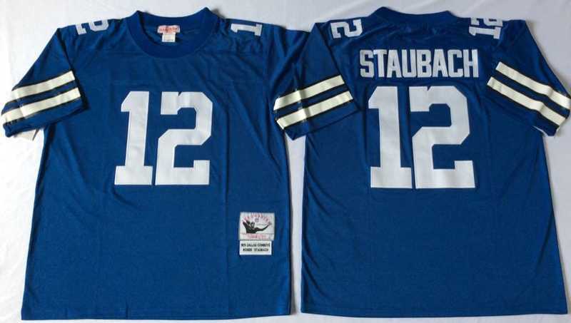 Mens Dallas Cowboys #12 Roger Staubach Blue Throwback Stitched Football Jersey
