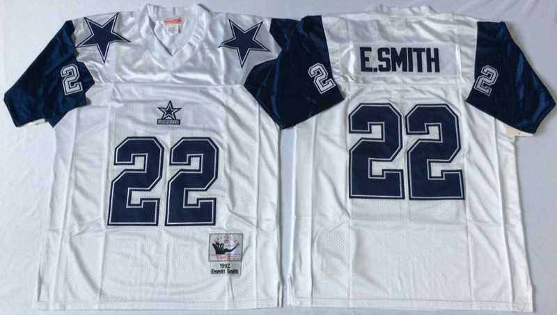Mens Dallas Cowboys #22 Emmitt Smith White Throwback Stitched Football Jersey