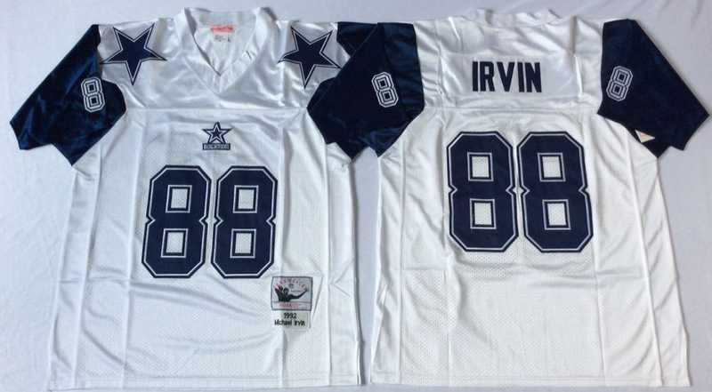 Mens Dallas Cowboys #88 Michael Irvin White Throwback Stitched Football Jersey