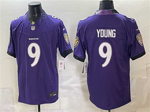Mens Baltimore Ravens #9 Zion Young Purple 2026 F.U.S.E. Vapor Limited Stitched Jersey