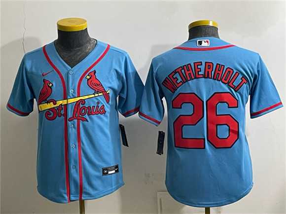 Youth St. Louis Cardinals #26 JJ Wetherholt Blue Cool Base Stitched Jersey