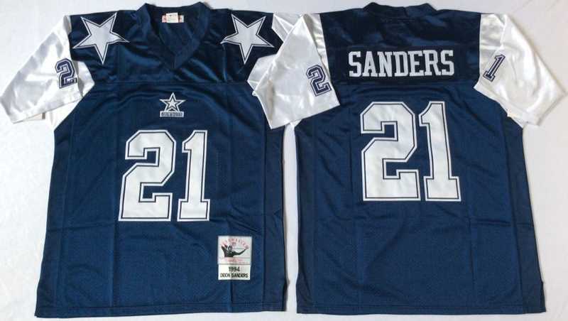 Mens Dallas Cowboys #21 Deion Sanders Navy Thanksgiving Throwback Stitched Football Jersey