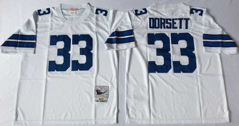 Mens Dallas Cowboys #33 Tony Dorsett White Throwback Stitched Football Jersey