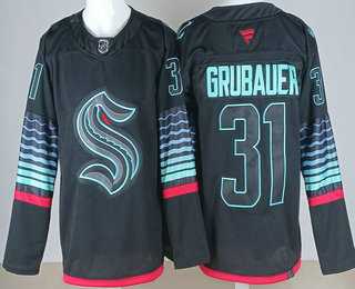 Mens Seattle Kraken #31 Philipp Grubauer Black Alternate Stitched Jersey->->
