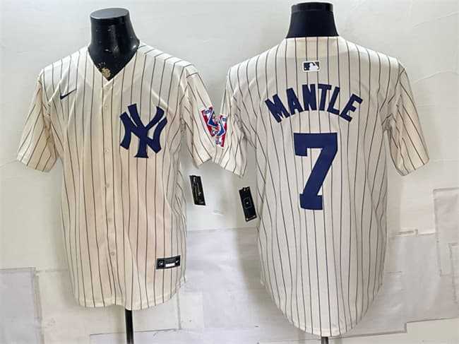 Mens New York Yankees #7 Mickey Mantle Cream 2026 Field of Dreams Stadium Stitched Jersey