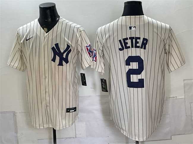 Mens New York Yankees #2 Derek Jeter Cream 2026 Field of Dreams Stadium Stitched Jersey1