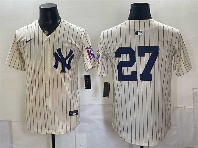 Mens New York Yankees #27 Giancarlo Stanton Cream 2026 Field of Dreams Stadium Stitched Jersey