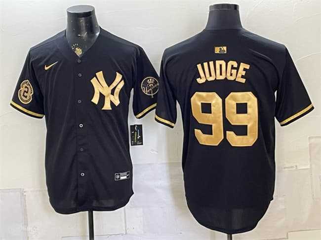 Mens New York Yankees #99 Aaron Judge Black Gold With Patch Stitched Jersey Dzhi
