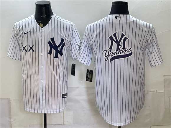 Mens New York Yankees x KAWS Team Big Logo White Stadium Stitched Jersey Dzhi