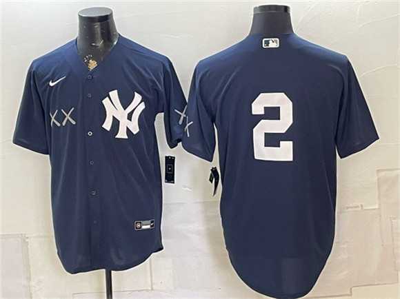 Mens New York Yankees x KAWS #2 Derek Jeter Navy Stadium Stitched Jersey
