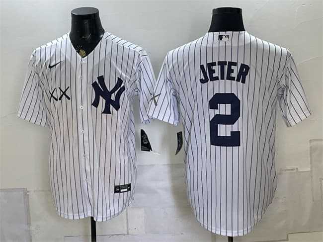 Mens New York Yankees x KAWS #2 Derek Jeter White Stadium Stitched Jersey